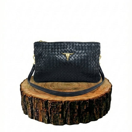 bolso de mano de piel negro para mujer negro vista frontal — CJ065