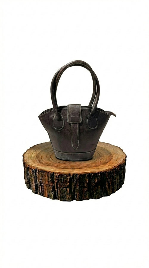 bolso de mano de piel marrón oscuro para mujer marrón oscuro vista frontal — CJ10615