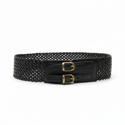 detalle negro cinturón de piel negro para unisex — ref. CJ1125