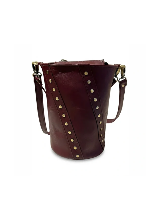 detalle burdeos bolso de mano de piel burdeos para mujer — ref. CJ1034
