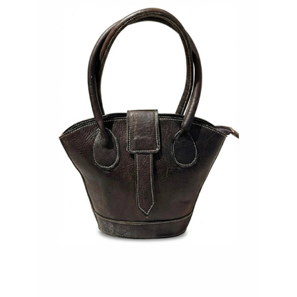 detalle marrón oscuro bolso de mano de piel marrón oscuro para mujer — ref. CJ10615