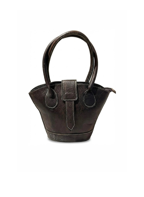 detalle marrón oscuro bolso de mano de piel marrón oscuro para mujer — ref. CJ10615