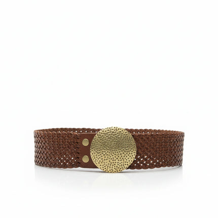 cinturón de piel marrón para unisex marrón vista frontal — CJ4002