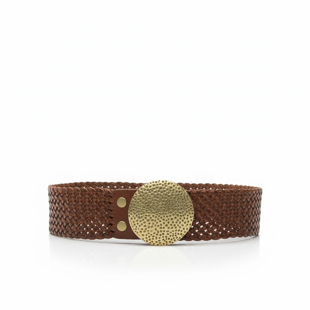 cinturón de piel marrón para unisex marrón vista frontal — CJ4002
