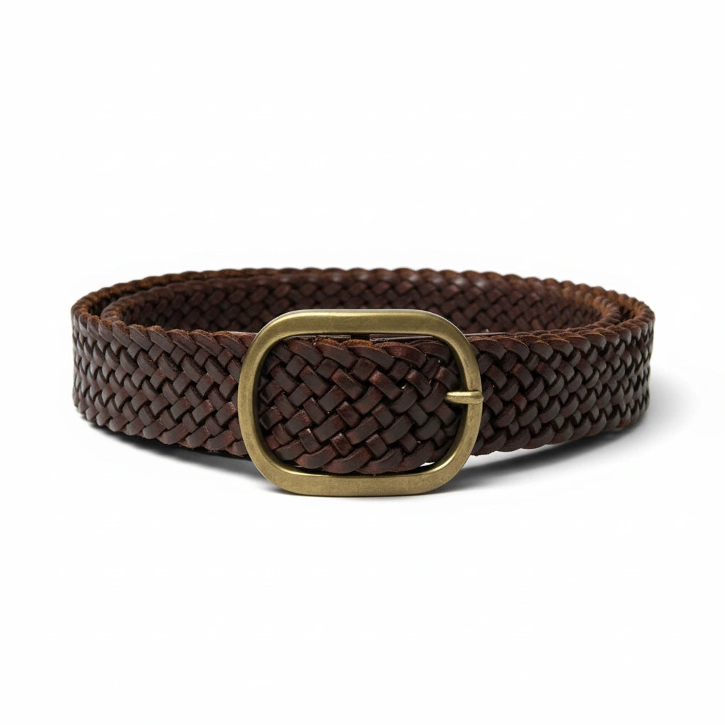 cinturón de piel marrón para unisex marrón vista frontal — CJ2002