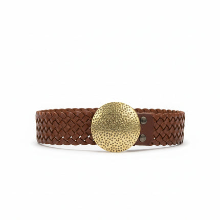 detalle marrón cinturón de piel marrón para unisex — ref. CJ4002