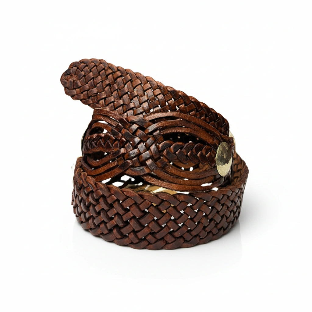 detalle marrón cinturón de piel marrón para unisex — ref. CJ6637