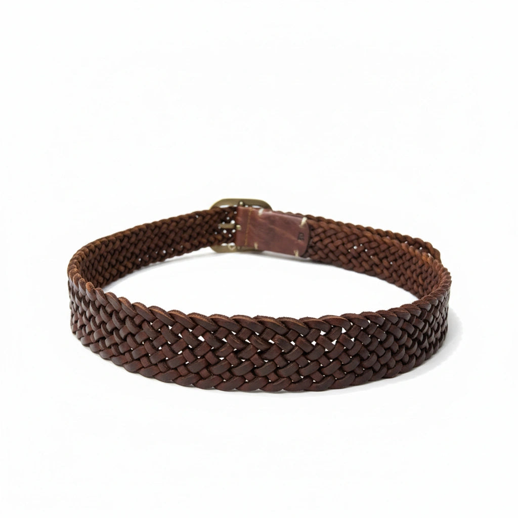 detalle marrón cinturón de piel marrón para unisex — ref. CJ2002