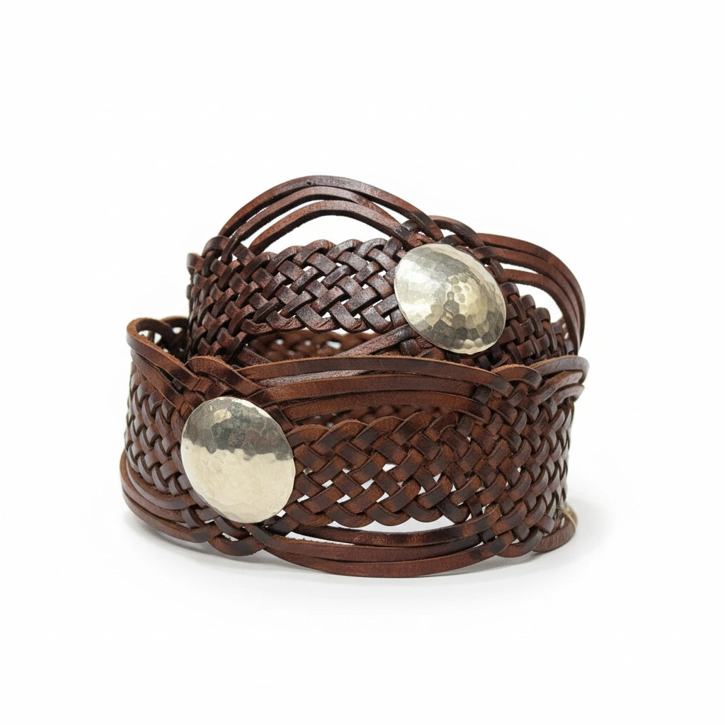 detalle marrón cinturón de piel marrón para unisex — ref. CJ6638