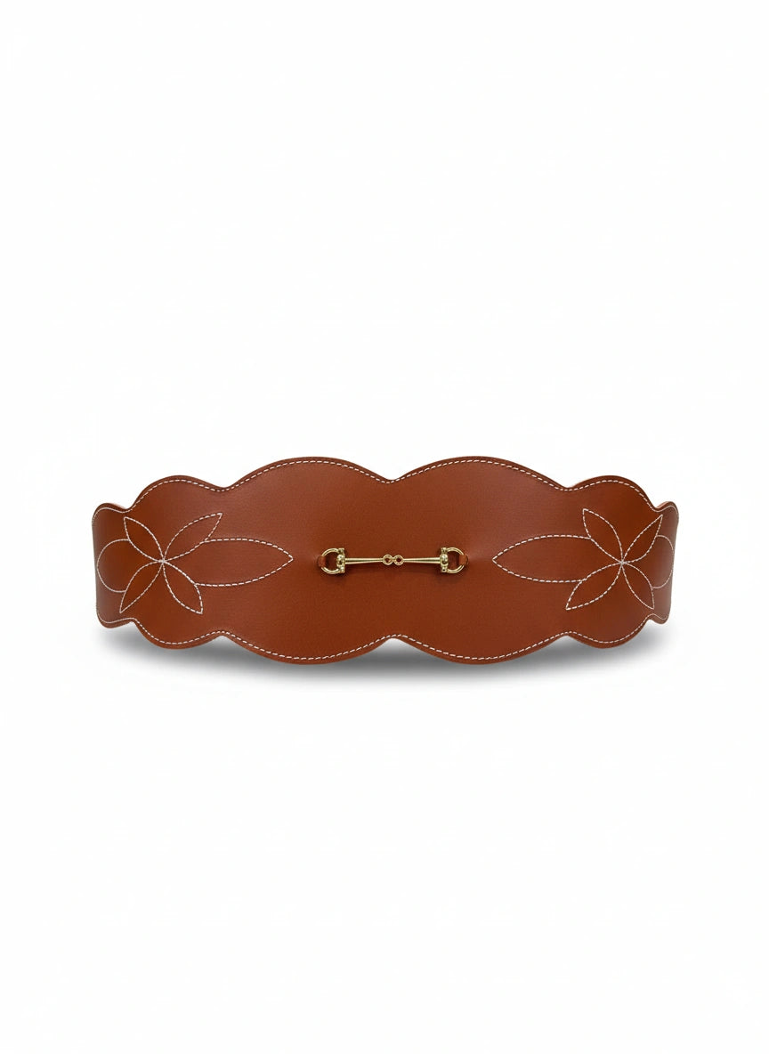 cinturón de piel marrón para unisex marrón vista frontal — CJ1228