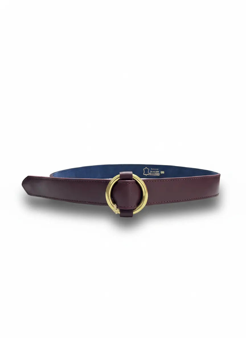 vista 4 marrón oscuro cinturón de piel naranja para unisex — CJ0026