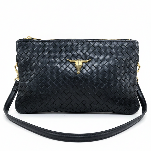 detalle dorado bolso de mano de piel negro para mujer — ref. CJ065