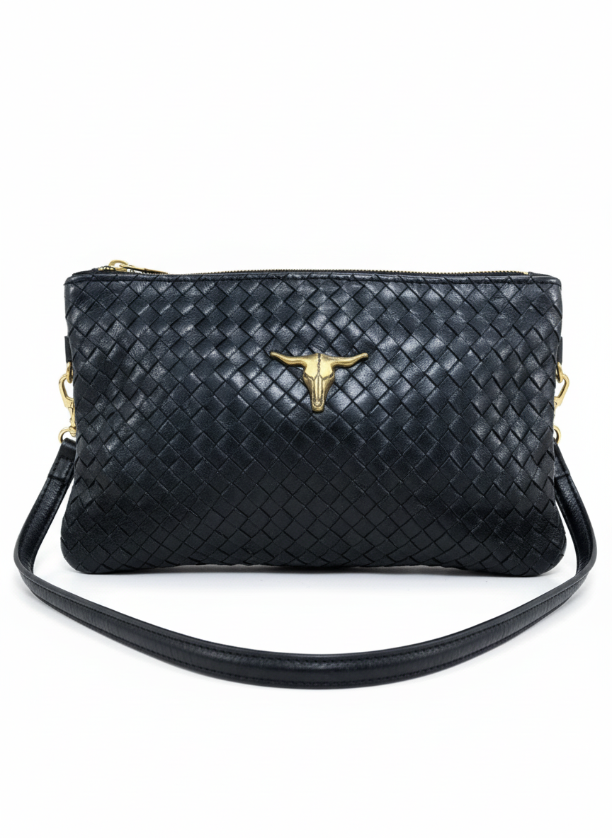 detalle dorado bolso de mano de piel negro para mujer — ref. CJ065