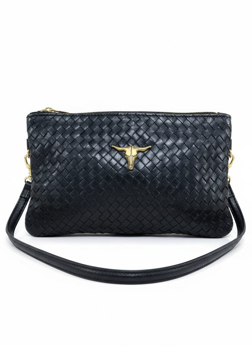 detalle dorado bolso de mano de piel negro para mujer — ref. CJ065