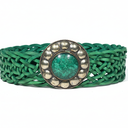 Cinturón Trenzado Ancho con Hebilla Étnica Redonda (CJ0208)