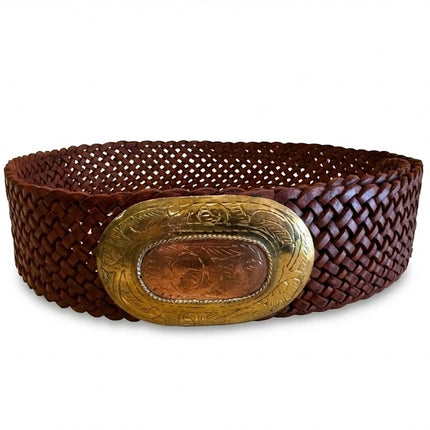 detalle marrón cinturón de piel marrón para unisex — ref. CJ0764