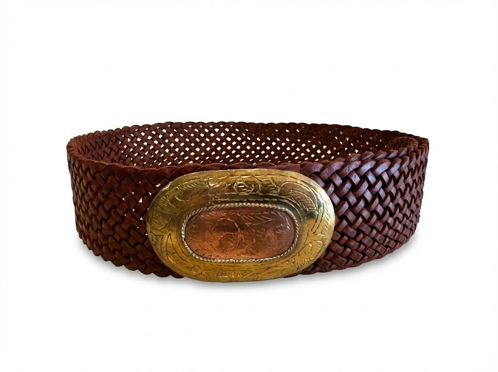 detalle marrón cinturón de piel marrón para unisex — ref. CJ0764