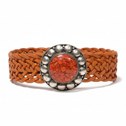 Cinturón Trenzado Ancho con Hebilla Étnica Redonda (CJ0208)