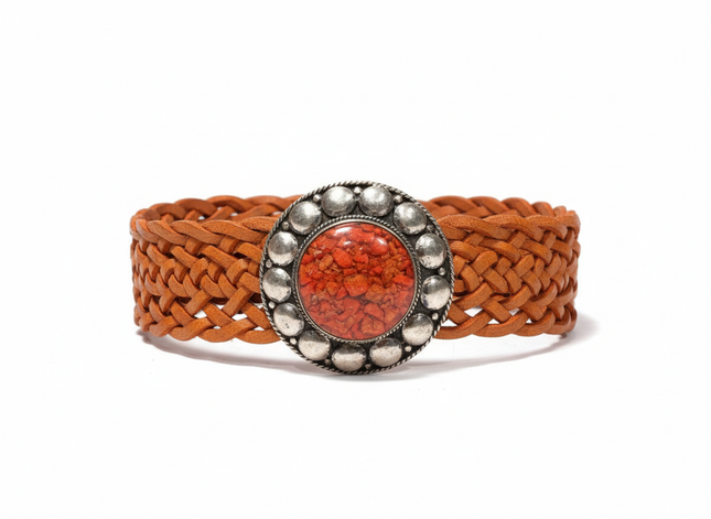 Cinturón Trenzado Ancho con Hebilla Étnica Redonda (CJ0208)