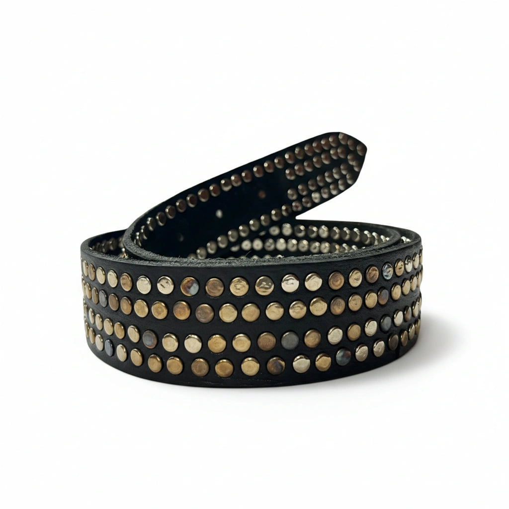 vista 4 dorado cinturón de piel negro para unisex — CJ460