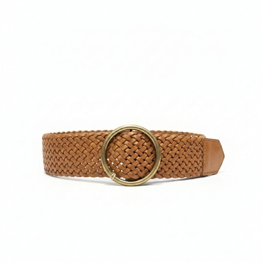 detalle marrón claro cinturón de piel marrón para unisex — ref. CJ3710