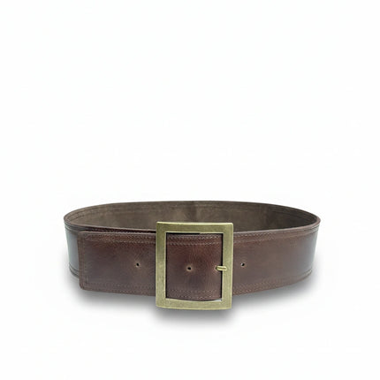 detalle burdeos cinturón de piel marrón oscuro para unisex — ref. CJ3790