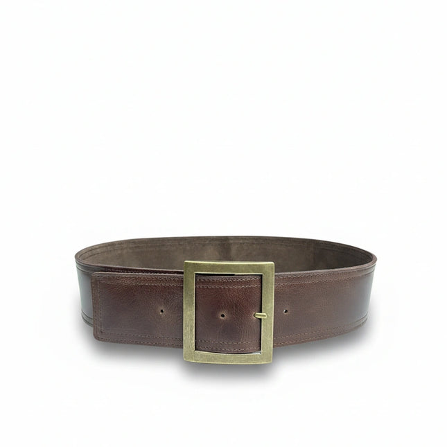 detalle burdeos cinturón de piel marrón oscuro para unisex — ref. CJ3790