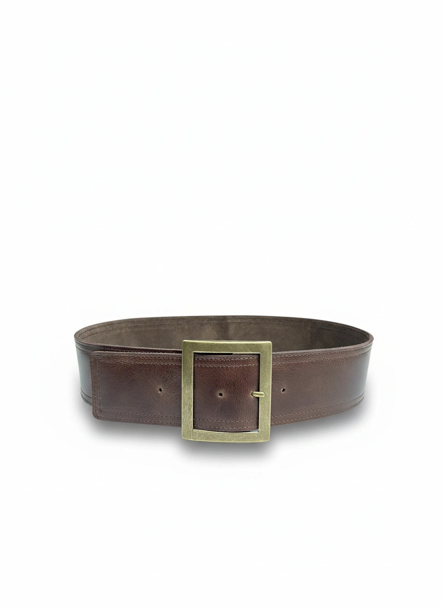 detalle burdeos cinturón de piel marrón oscuro para unisex — ref. CJ3790